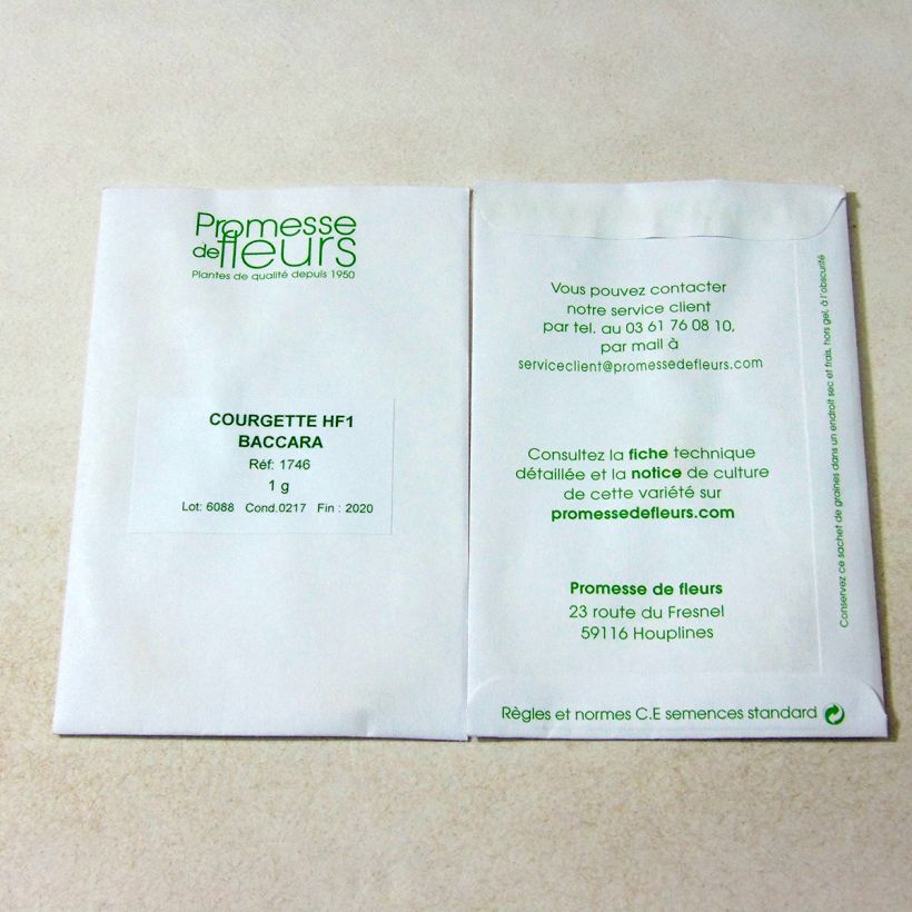 Exemple de spécimen de Courgette Baccara F1 - Cucurbita pepo le sachet de graines de 1 grammes tel que livré