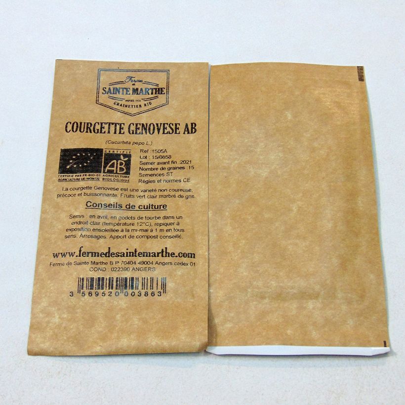 Exemple de spécimen de Courgette Genovese Bio - Ferme de Sainte Marthe le sachet de 15 graines (1g) tel que livré