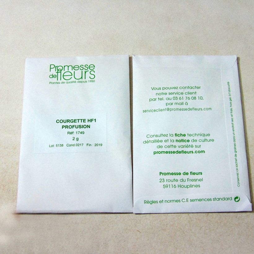 Exemple de spécimen de Courgette Profusion F1 - Cucurbita pepo le sachet de +/- 15 graines (minimum 2g) tel que livré
