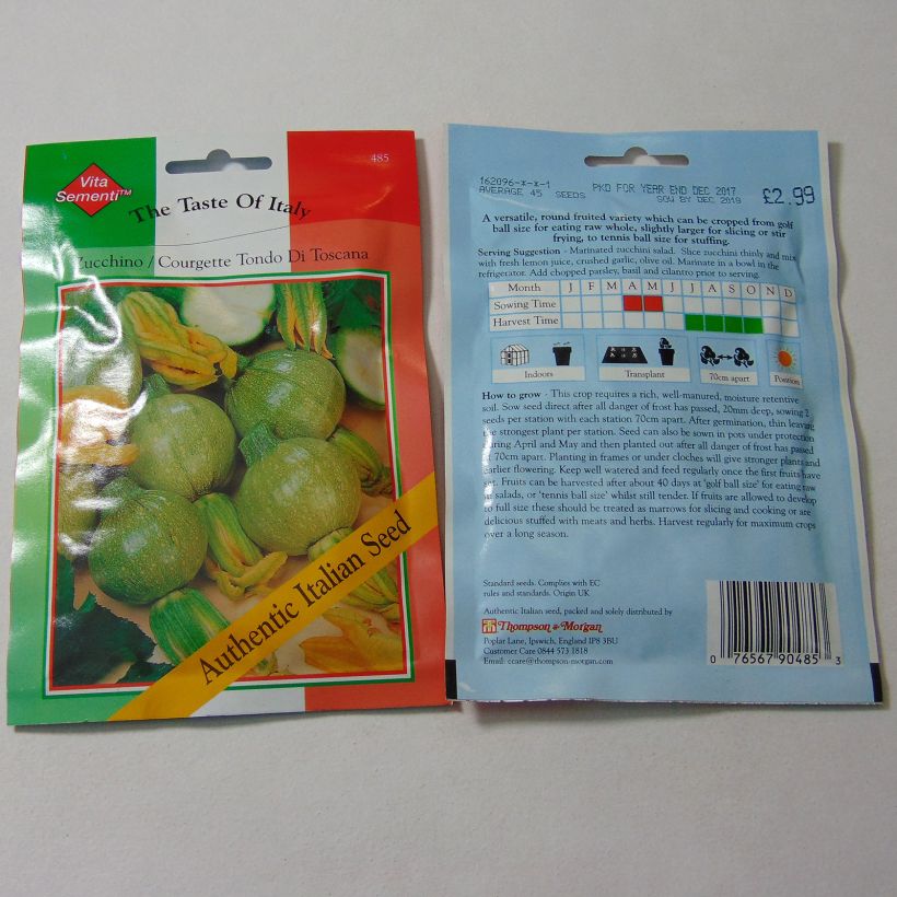 Exemple de spécimen de Courgette Tondo di Toscana le sachet de 45 graines tel que livré