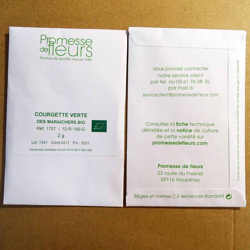 Exemple de spécimen de Courgette Verte non coureuse des maraîchers Bio le sachet de 15 graines (minimum 2g) tel que livré