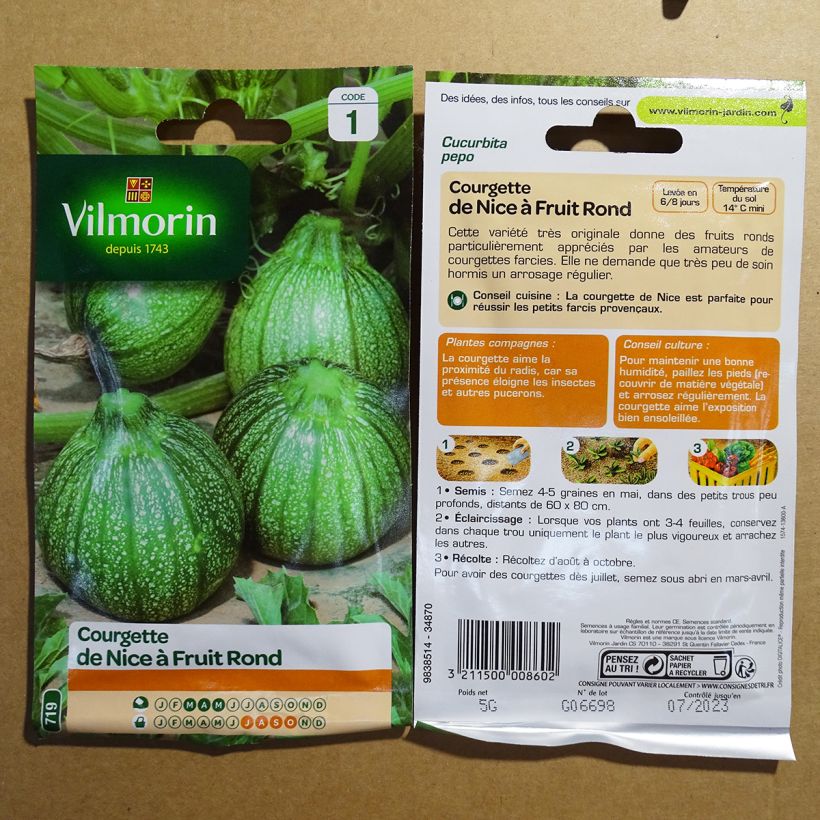 Exemple de spécimen de Courgette de Nice à fruit rond - Vilmorin le sachet de 50 graines (5g) tel que livré
