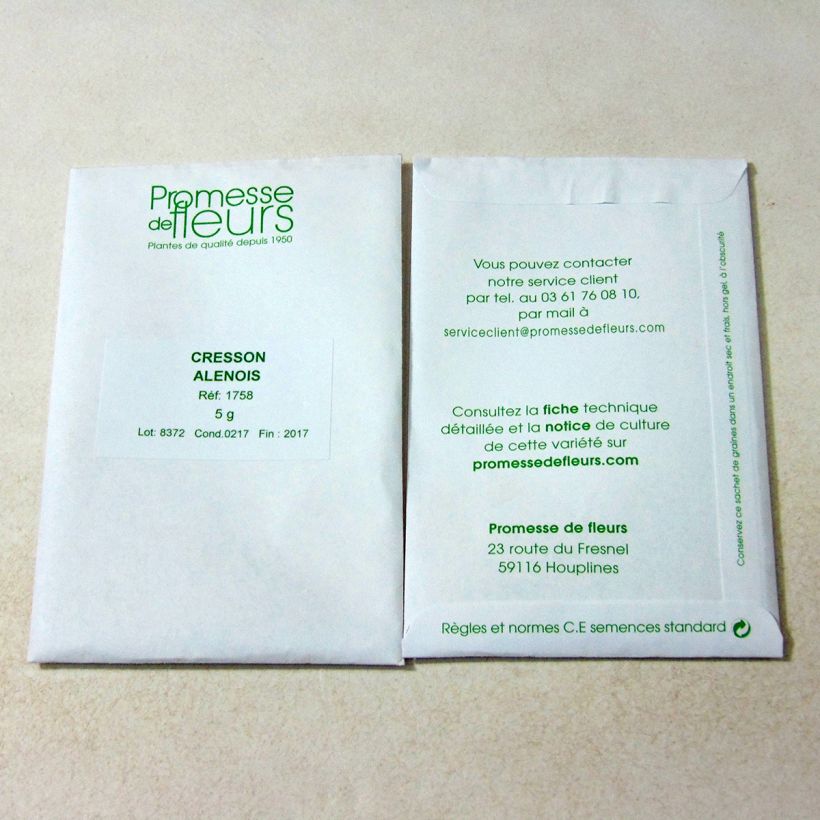 Exemple de spécimen de Cresson alénois - Lepidium sativum le sachet de 2000 graines (minimum 5g) tel que livré