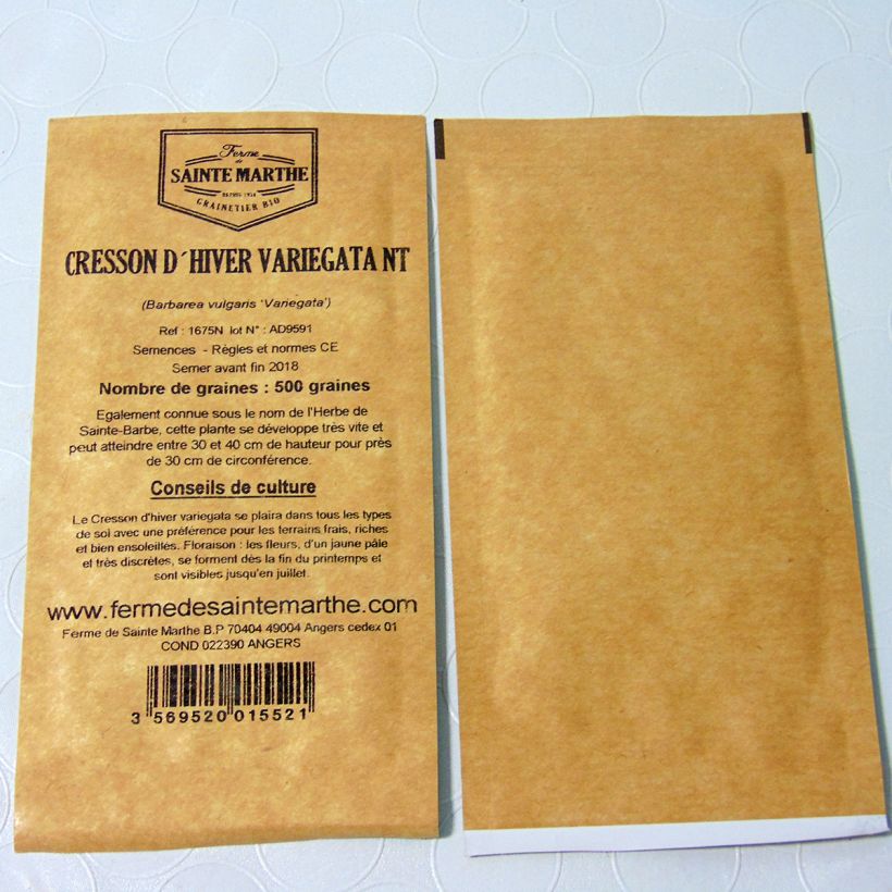 Exemple de spécimen de Cresson d'Hiver Variegata NT - Ferme de Sainte Marthe le sachet de 500 graines tel que livré