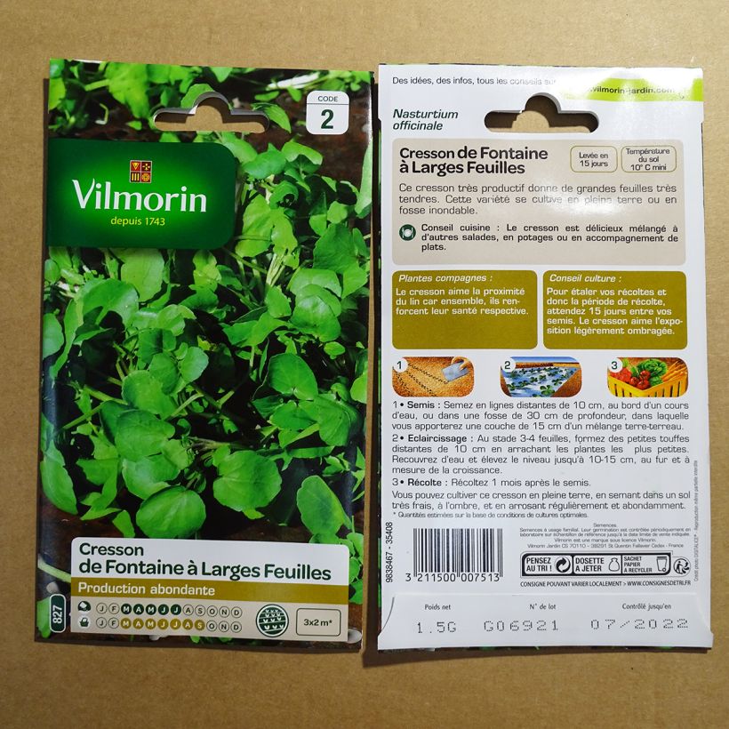 Exemple de spécimen de Cresson de Fontaine à larges feuilles - Vilmorin le sachet de 450 graines (1g) tel que livré