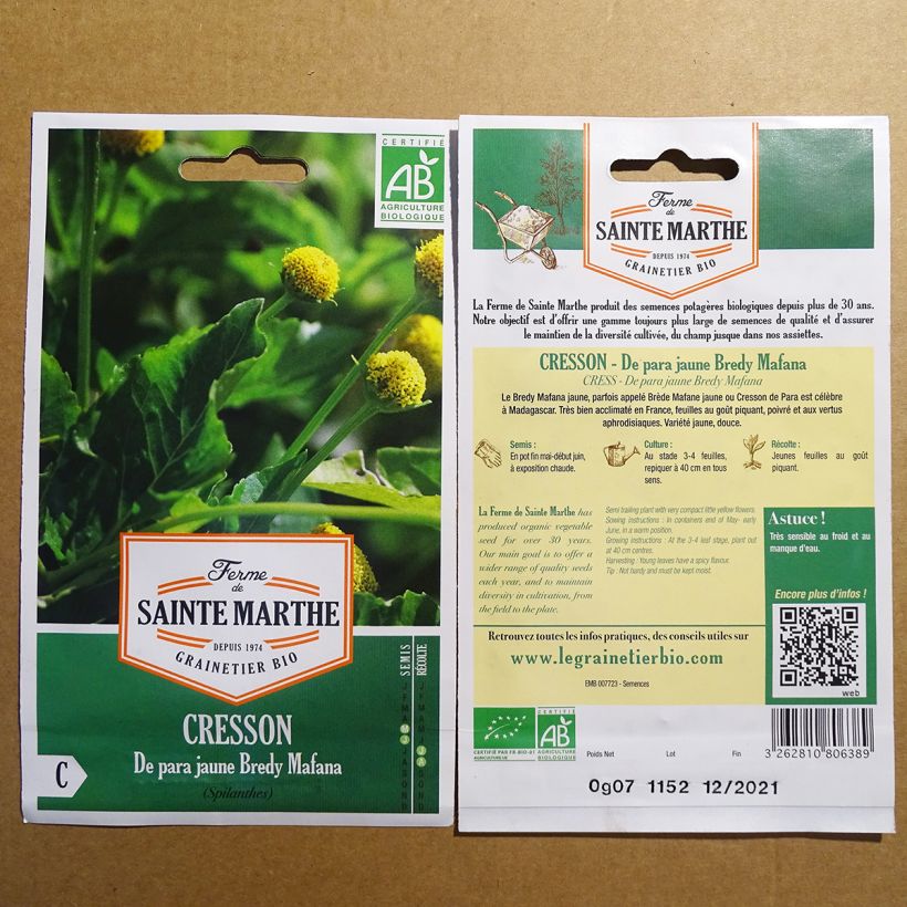 Exemple de spécimen de Cresson de Para jaune Bio -  Bredy Mafana - Ferme de Sainte Marthe le sachet de 250 graines tel que livré