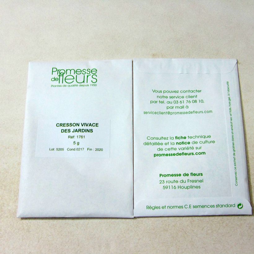 Exemple de spécimen de Cresson vivace des Jardins le sachet de 2500 graines (minimum 5g) tel que livré