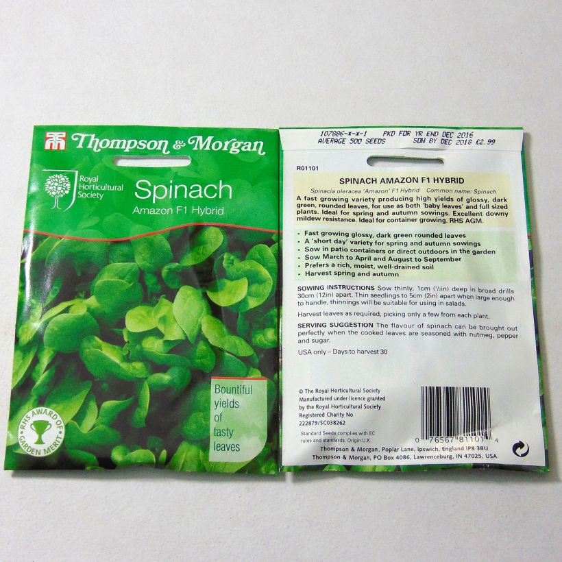 Exemple de spécimen de Epinard Amazon F1 le sachet de 500 graines tel que livré