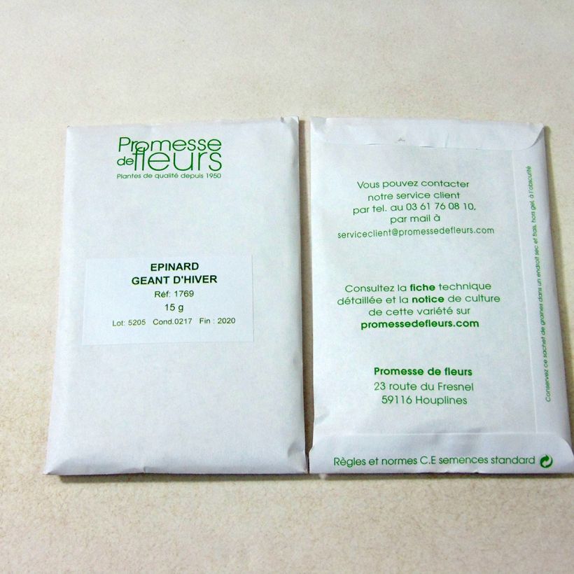 Exemple de spécimen de Epinard Géant d'Hiver le sachet de 1000 graines (15g) tel que livré