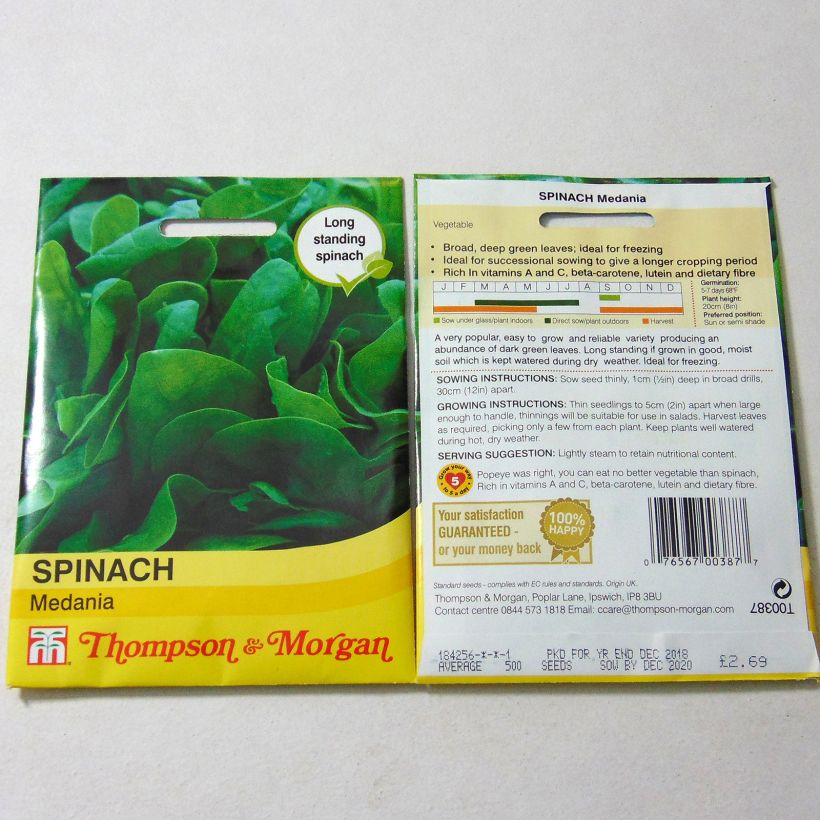 Exemple de spécimen de Epinard Medania le sachet de 750 graines tel que livré