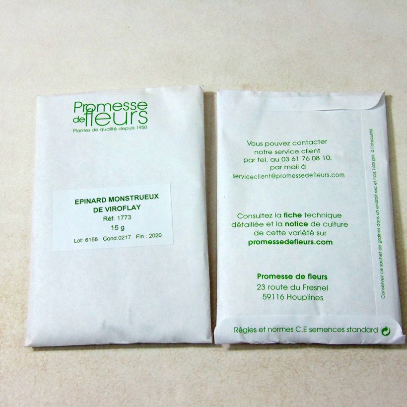 Exemple de spécimen de Epinard Monstrueux de Viroflay le sachet de 1000 graines (15g) tel que livré