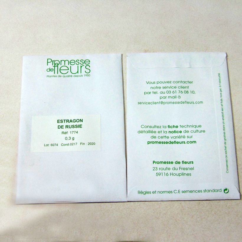 Exemple de spécimen de Estragon de Russie le sachet de 1250 graines (minimum 0,3g) tel que livré