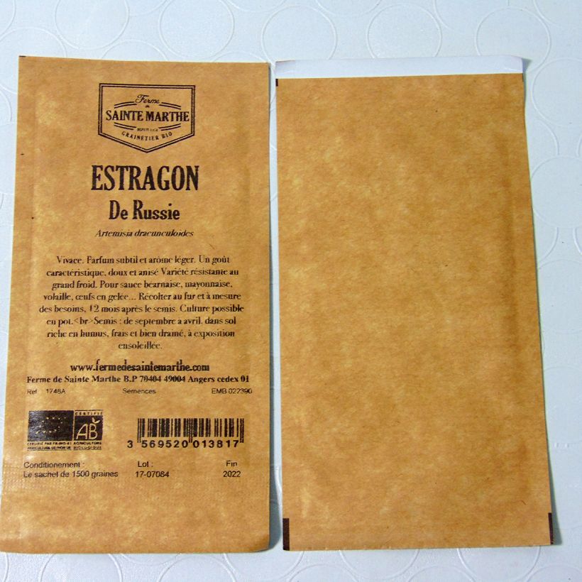 Exemple de spécimen de Estragon de Russie Bio - Ferme de Sainte Marthe le sachet de 1500 graines tel que livré