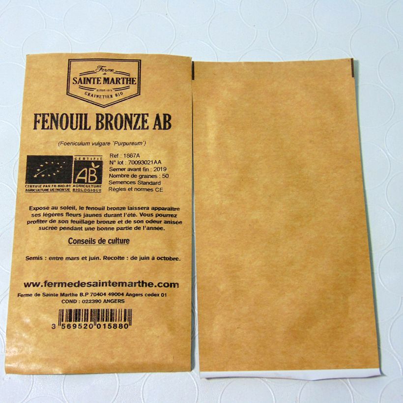 Exemple de spécimen de Fenouil Bronze Bio - Ferme de Sainte Marthe le sachet de 50 graines tel que livré