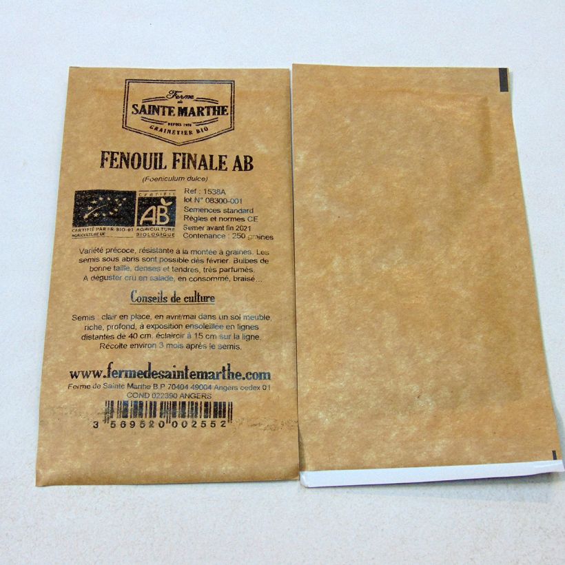 Exemple de spécimen de Fenouil doux Finale Bio - Ferme de Sainte Marthe le sachet de 250 graines (1g) tel que livré
