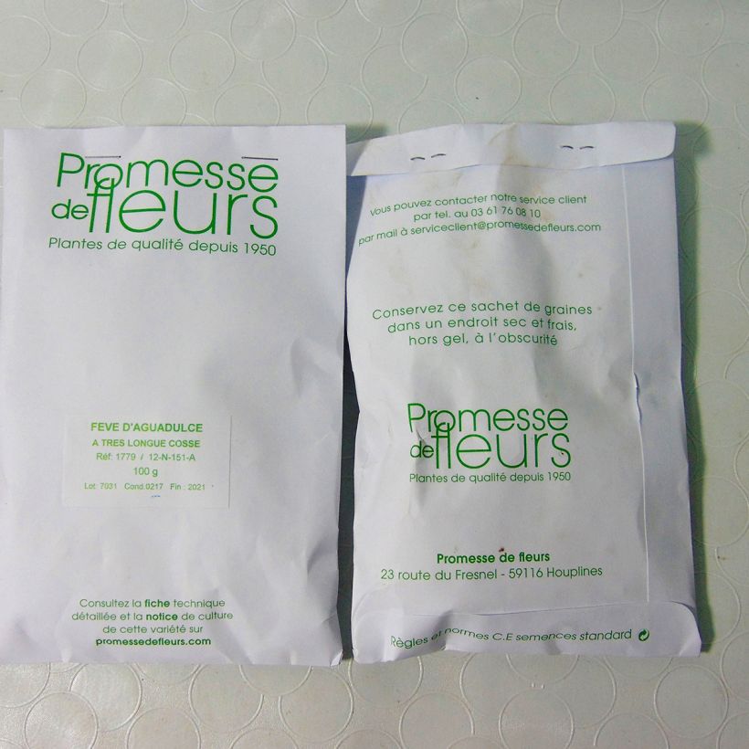 Exemple de spécimen de Fève Aguadulce très longue cosse le sachet de +/- 50 graines (minimum 100g) tel que livré
