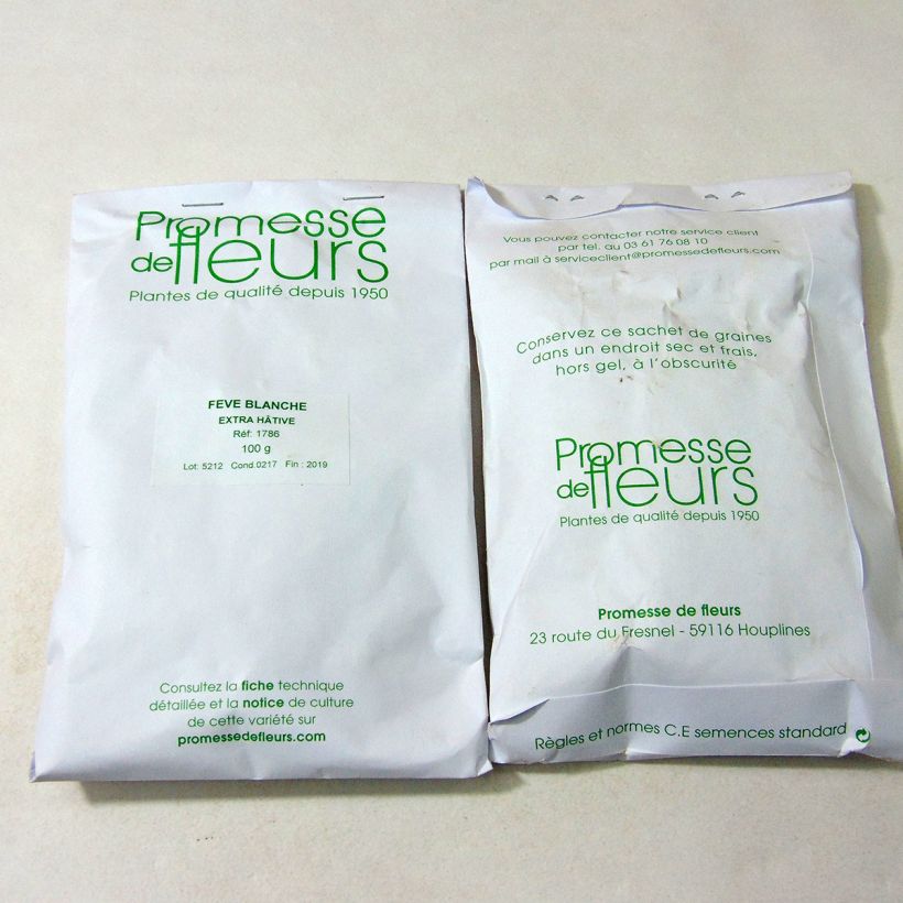 Exemple de spécimen de Fève Blanche extra hâtive le sachet de +/- 50 graines (minimum 100g) tel que livré