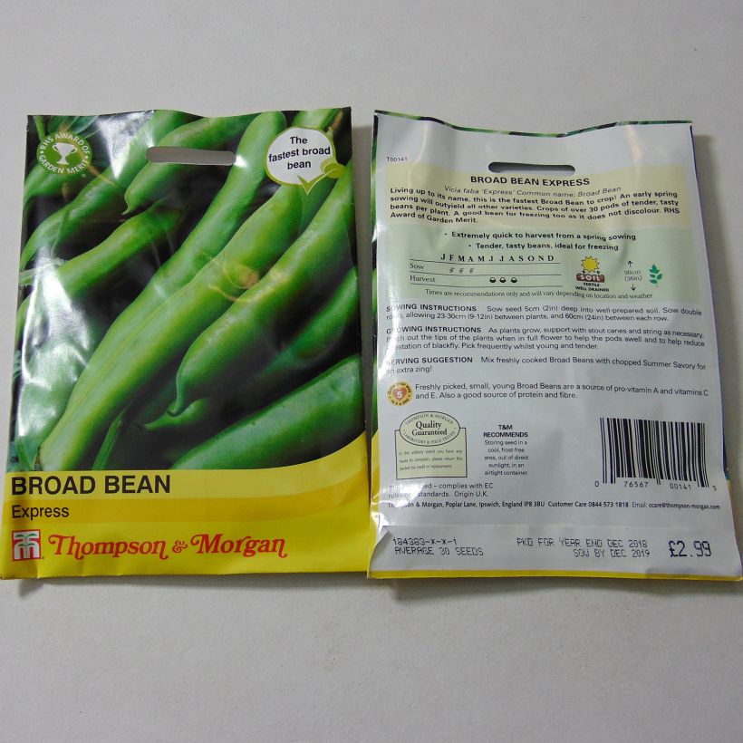 Exemple de spécimen de Fève Express le sachet de 30 graines tel que livré