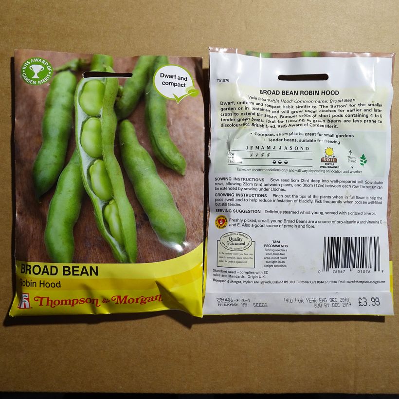 Exemple de spécimen de Fève Robin Hood le sachet de 35 graines tel que livré