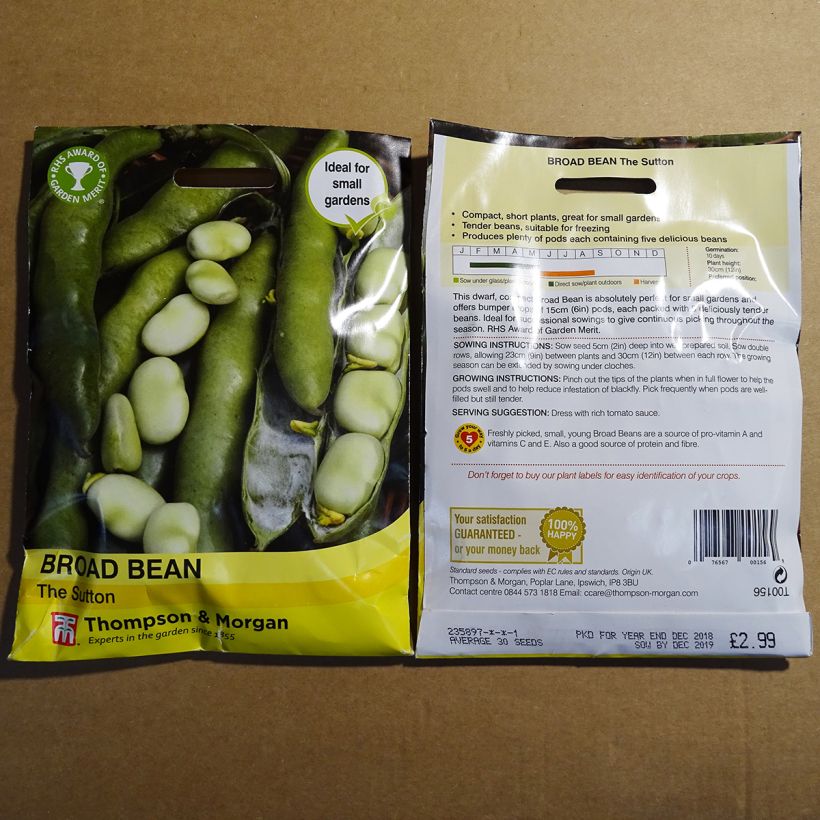 Exemple de spécimen de Fève The Sutton le sachet de 40 graines (75g) tel que livré