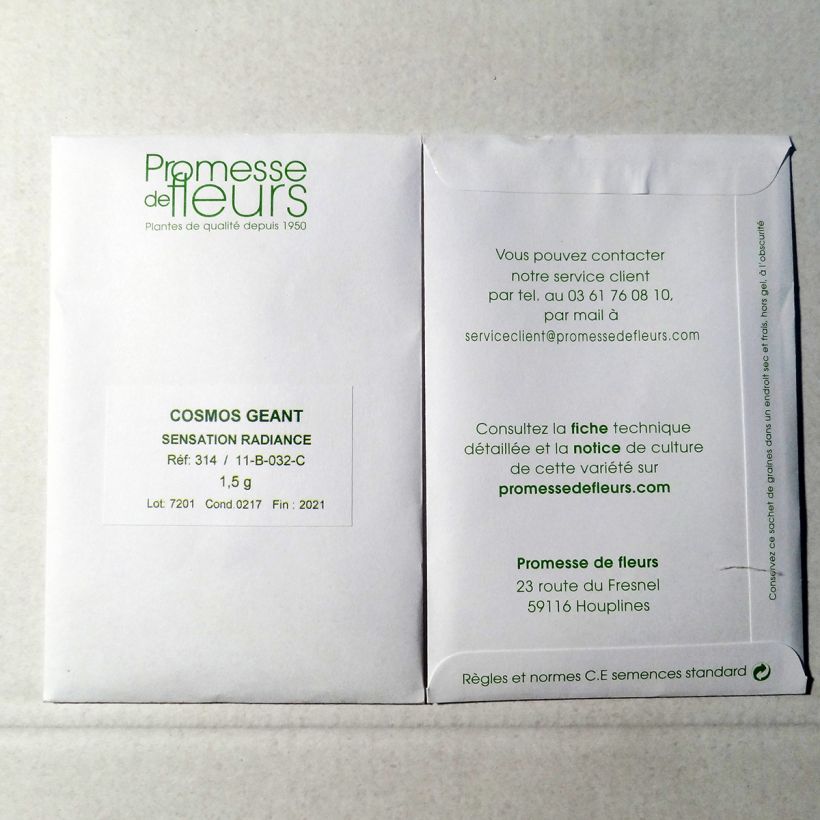 Exemple de spécimen de Graines de Cosmos Sensation Radiance - Cosmos bipinnatus le sachet de 200 graines (1,5g) tel que livré