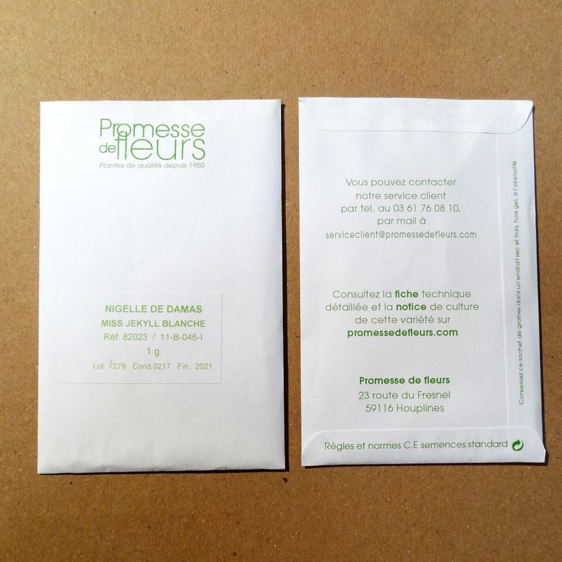 Exemple de spécimen de Graines de Nigelle de Damas Miss Jekyll Blanche - Nigella damascena le sachet de +/- 300 graines (minimum 1g) tel que livré