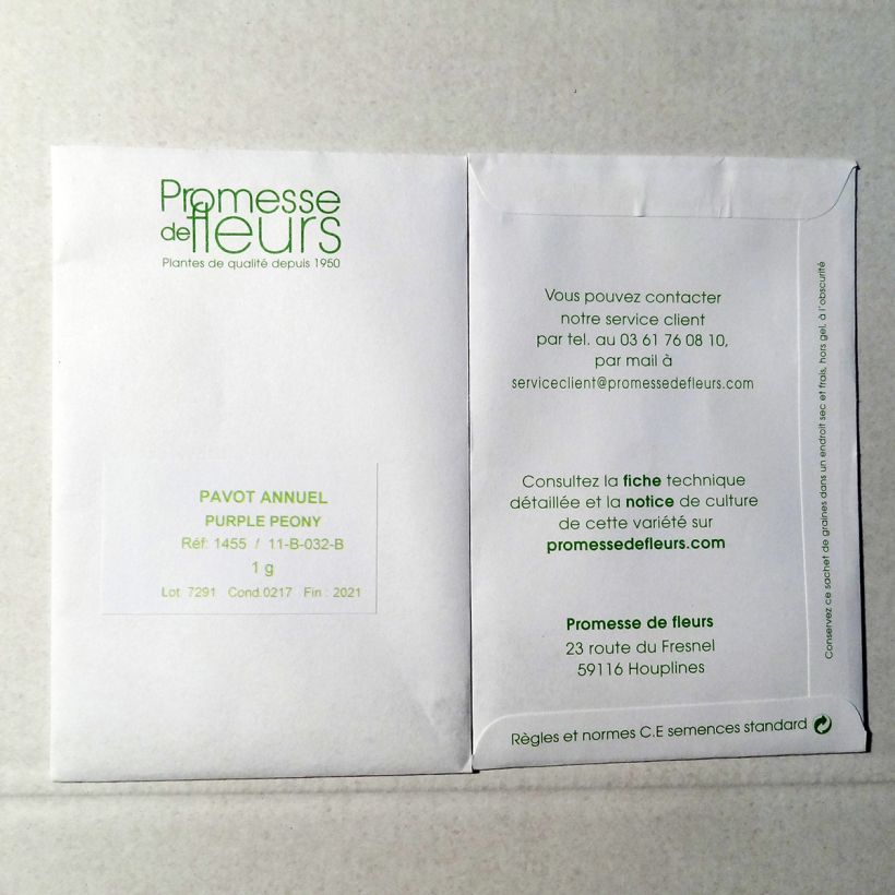 Exemple de spécimen de Graines de Pavot annuel Purple Peony - Papaver somniferum  le sachet de +/- 2550 graines (minimum 1g) tel que livré