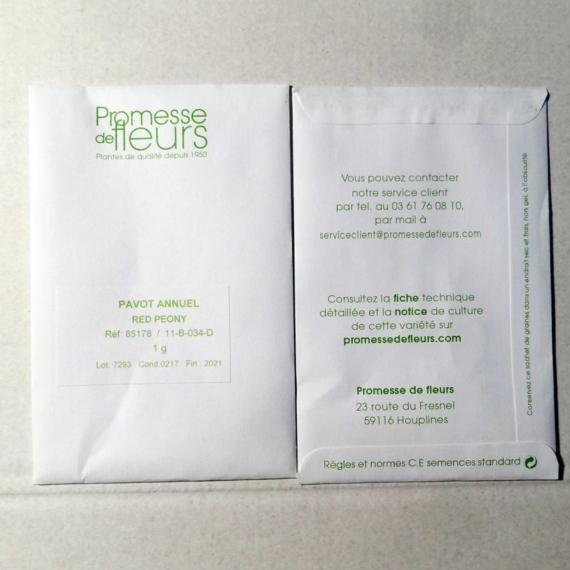 Exemple de spécimen de Graines de Pavot annuel Red Peony - Papaver somniferum le sachet de +/- 1850 graines (minimum 1g) tel que livré