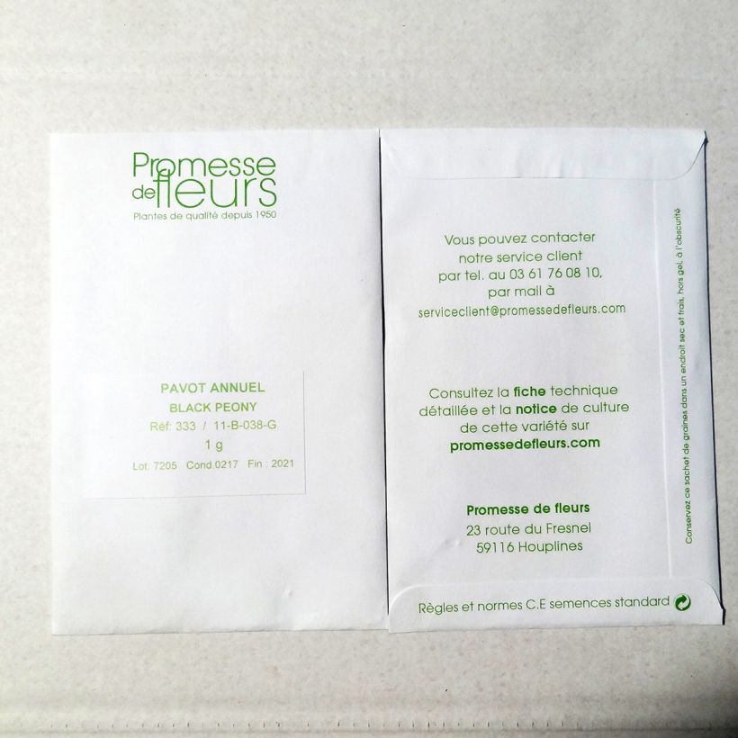 Exemple de spécimen de Graines de Pavot annuel Black Peony - Papaver somniferum le sachet de +/- 2550 graines (minimum 1g) tel que livré