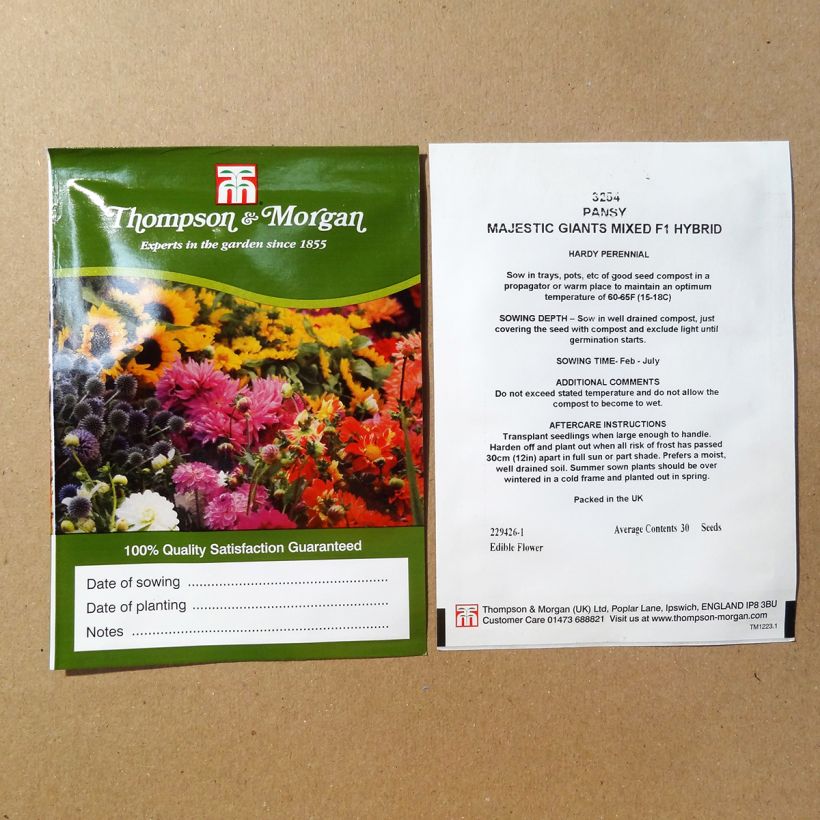Exemple de spécimen de Graines de Pensée Majestic Giants Mixed F1 - Viola x wittrockiana le sachet de 30 graines tel que livré