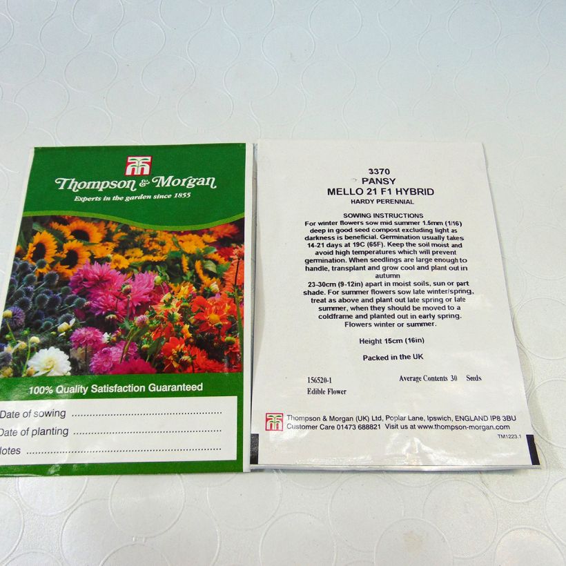 Exemple de spécimen de Graines de Pensée Mello 21 F1 - Viola x wittrockiana le sachet de 30 graines tel que livré