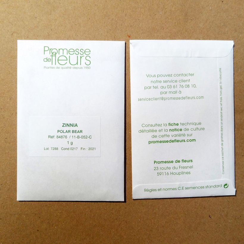 Exemple de spécimen de Graines de Zinnia elegans Polar Bear le sachet de +/- 100 graines (minimum 1g) tel que livré