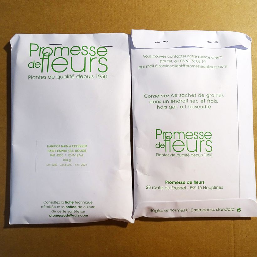 Exemple de spécimen de Haricot à écosser Saint-Esprit à Œil Rouge le sachet de +/- 170 graines (minimum 100g) tel que livré