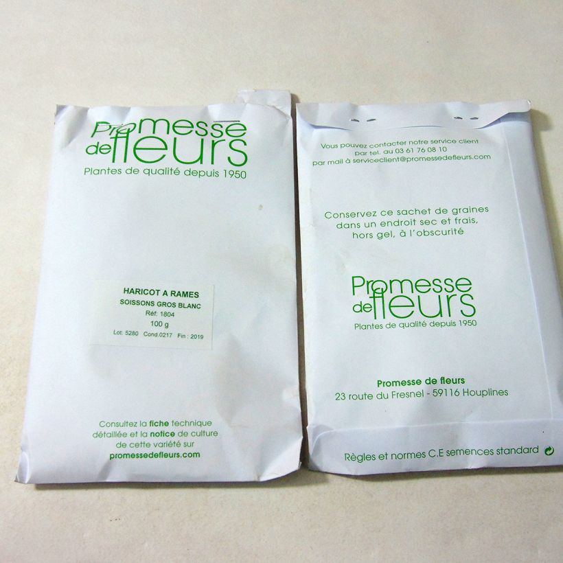 Exemple de spécimen de Haricot à rames à écosser Soissons gros blanc le sachet de 200 graines (100g) tel que livré