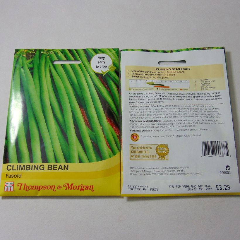 Exemple de spécimen de Haricot à rames à filet Fasold le sachet de 40 graines tel que livré