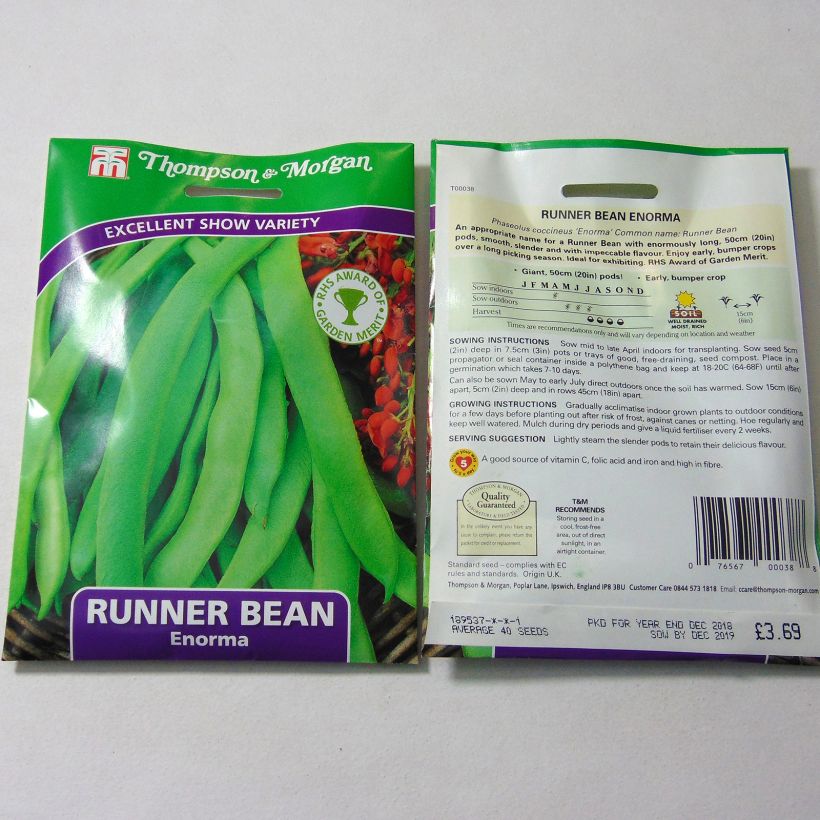 Exemple de spécimen de Haricot d'Espagne Enorma - Haricot fleur le sachet de 40 graines tel que livré