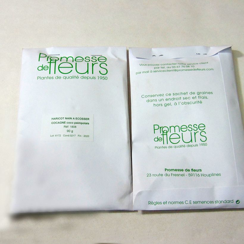 Exemple de spécimen de Haricot nain à écosser Cocagne - Coco Paimpolais le sachet de +/- 150 graines (minimum 90g) tel que livré