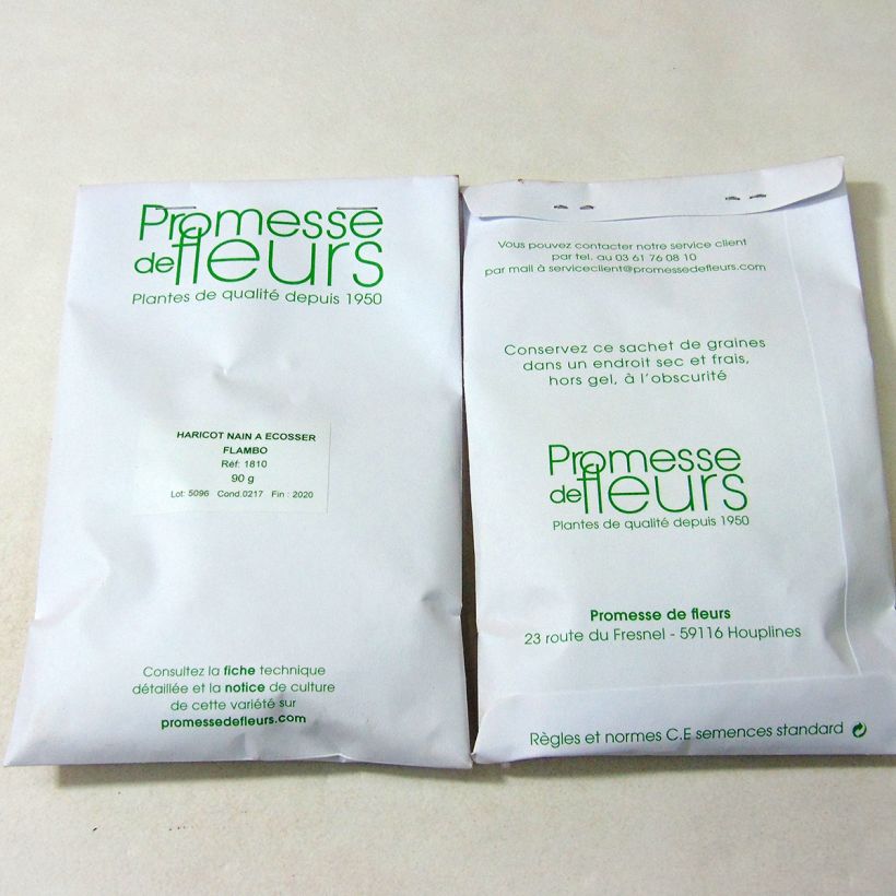 Exemple de spécimen de Haricot nain à écosser Flambo le sachet de 150 graines (minimum 90g) tel que livré