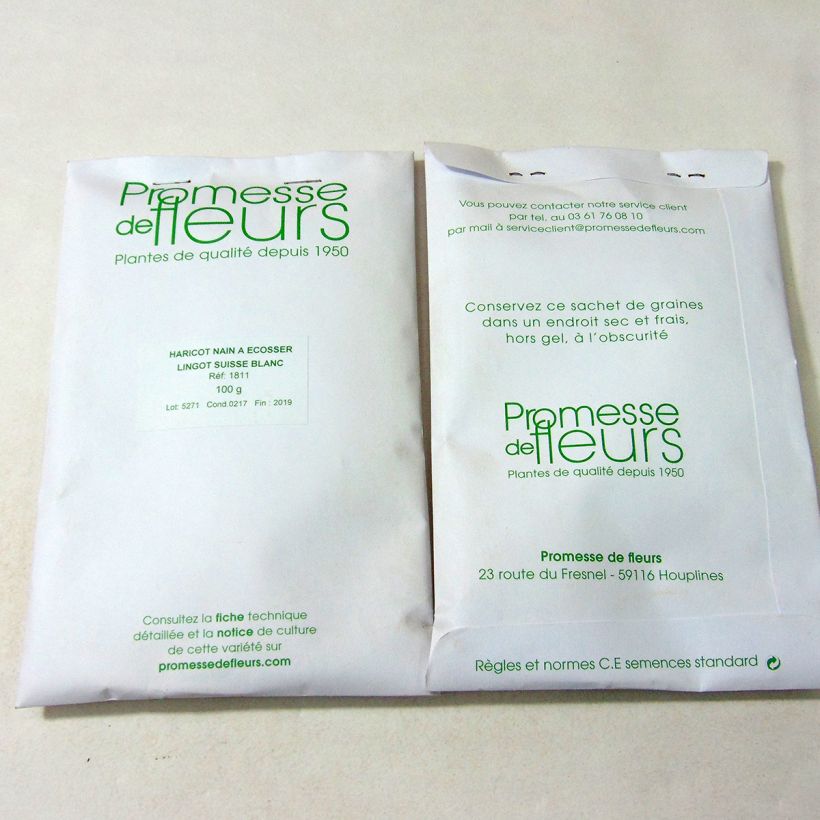 Exemple de spécimen de Haricot nain à écosser Lingot suisse blanc le sachet de +/- 100 graines (minimum 100g) tel que livré