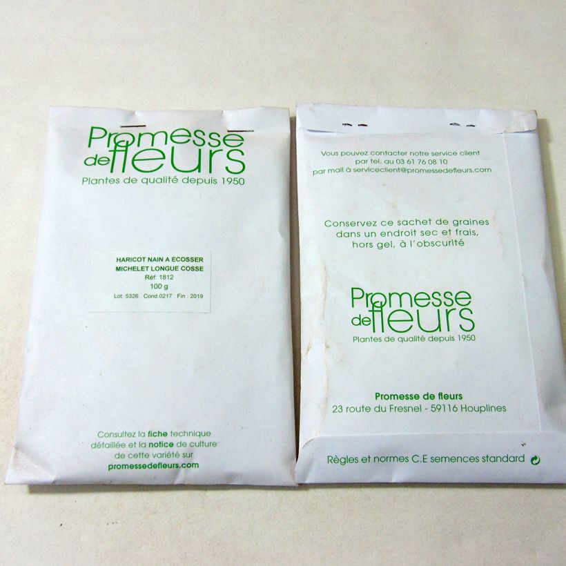 Exemple de spécimen de Haricot nain à écosser Michelet longue cosse le sachet de 180 graines (minimum 100g) tel que livré