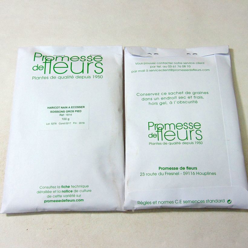 Exemple de spécimen de Haricot nain à écosser Soissons gros pied le sachet de 200 graines (100g) tel que livré