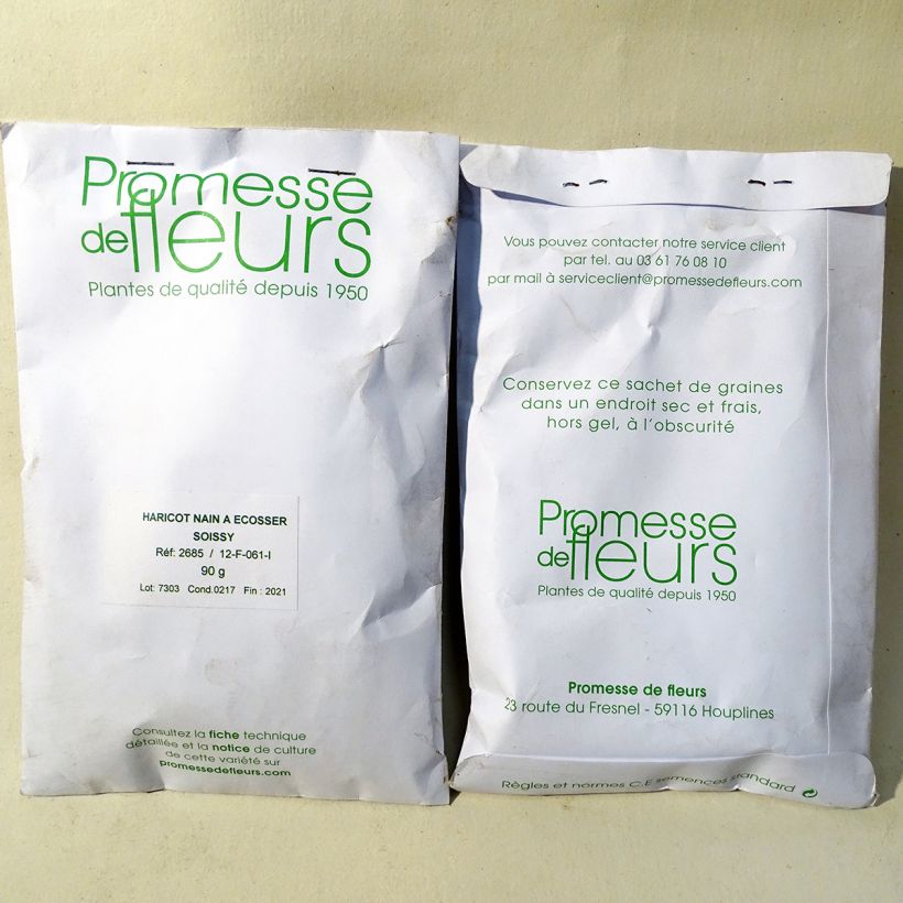Exemple de spécimen de Haricot nain à écosser Soissy le sachet de 250 graines (90g) tel que livré