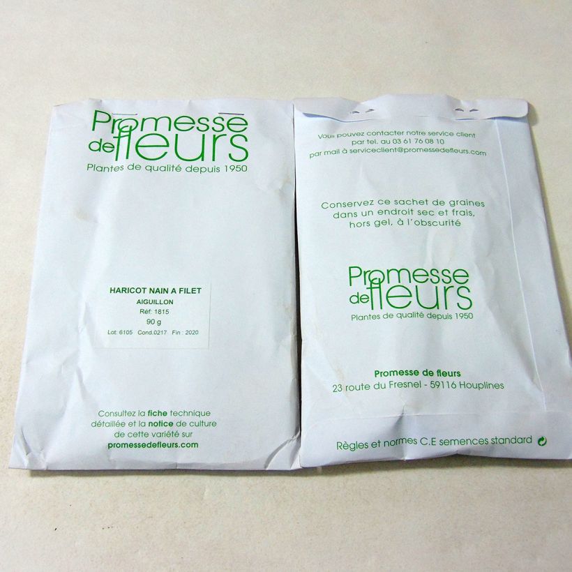 Exemple de spécimen de Haricot nain à filet Aiguillon le sachet de +/- 220 graines (minimum 90g) tel que livré