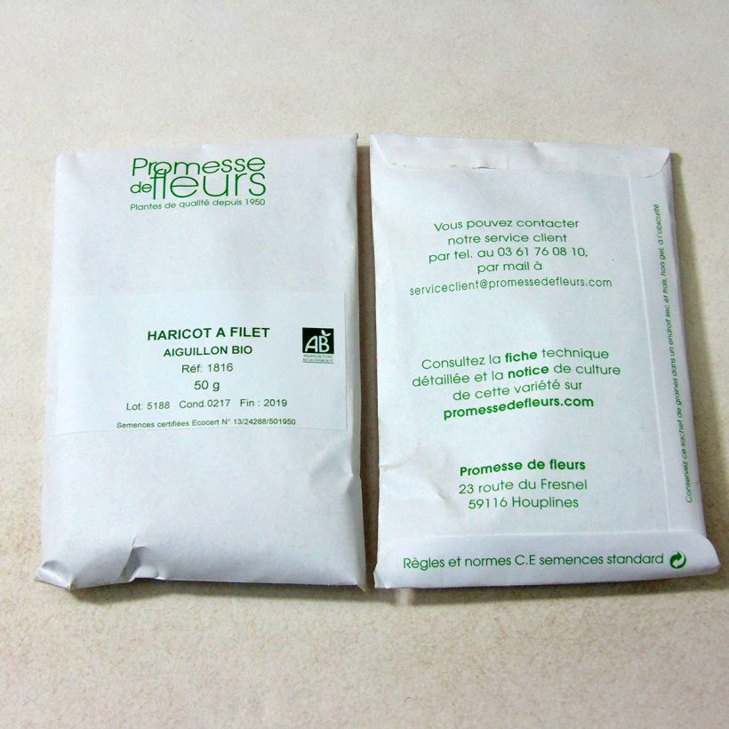 Exemple de spécimen de Haricot nain à filet Aiguillon bio le sachet de +/- 200 graines (minimum 75g) tel que livré