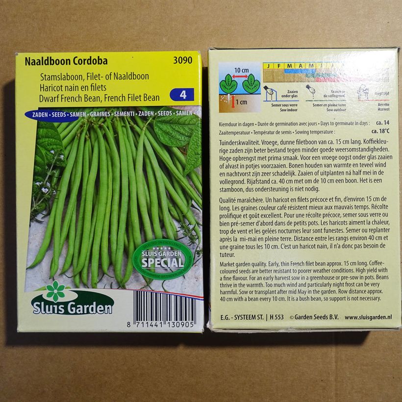 Exemple de spécimen de Haricot nain à filet Cordoba le sachet de 150 graines (75g) tel que livré