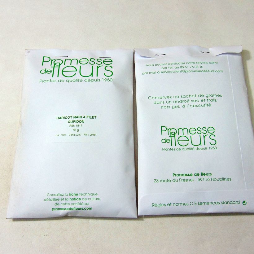 Exemple de spécimen de Haricot nain à filet Cupidon le sachet de 200 graines (75g) tel que livré