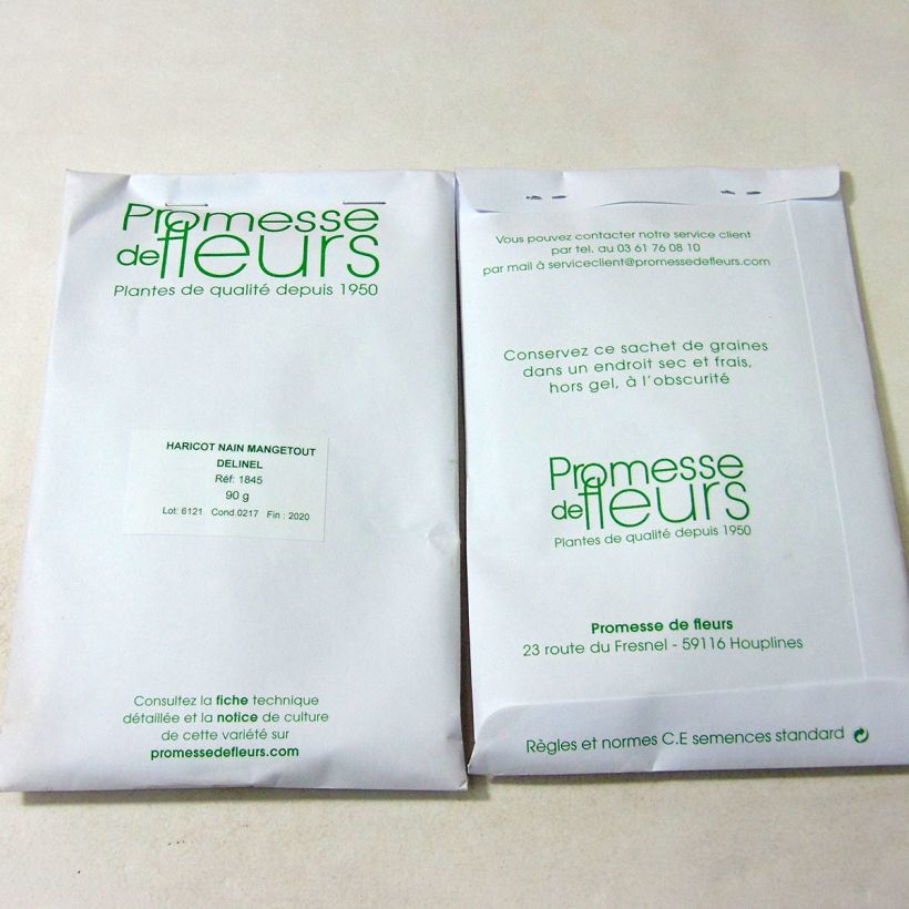 Exemple de spécimen de Haricot nain à filet Delinel le sachet de +/- 220 graines (minimum 90g) tel que livré