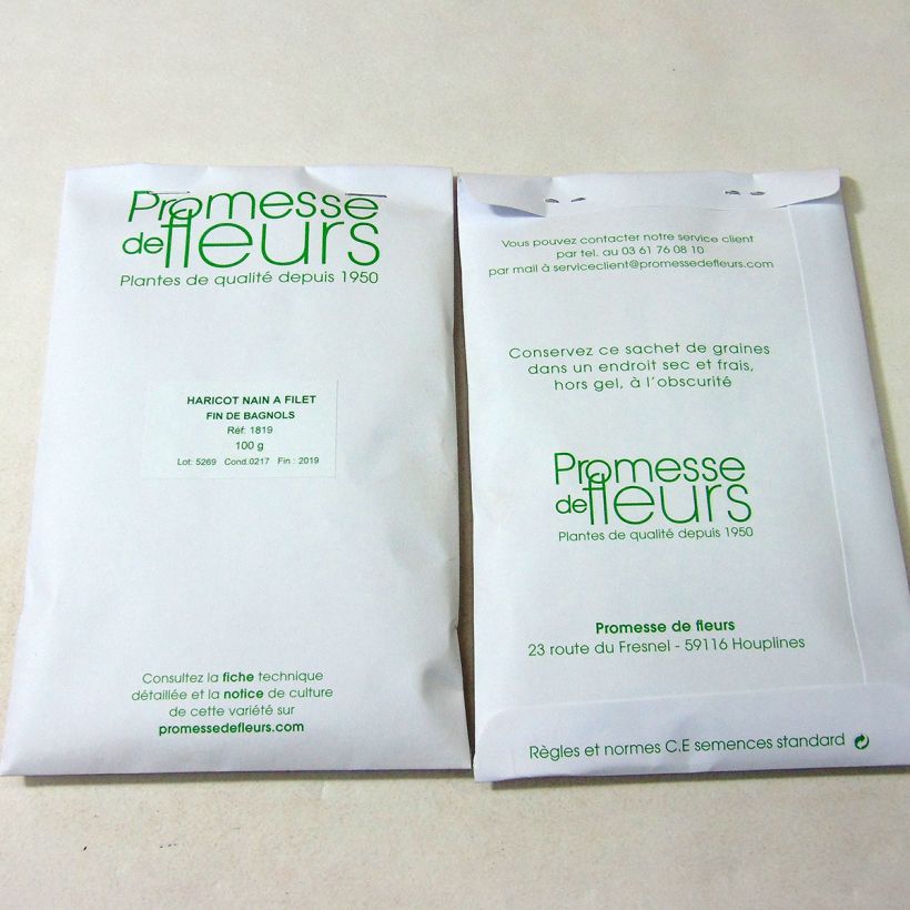 Exemple de spécimen de Haricot nain à filet Fin de Bagnols le sachet de +/- 250 graines (minimum 100g) tel que livré