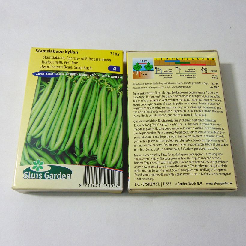 Exemple de spécimen de Haricot nain à filet Kylian - Phaseolus vulgaris le sachet de 150 graines (75g) tel que livré