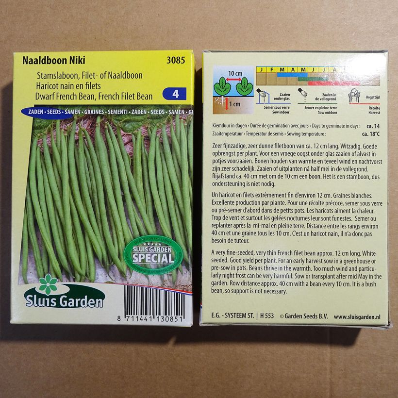 Exemple de spécimen de Haricot nain à filet Niki le sachet de 150 graines (75g) tel que livré